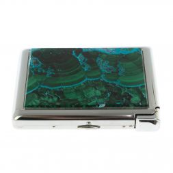 Портсигар 20 сигарет с зажигалкой камень малахит с хризоколлой