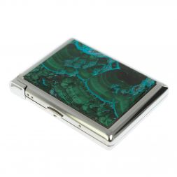 Портсигар 20 сигарет с зажигалкой камень малахит с хризоколлой