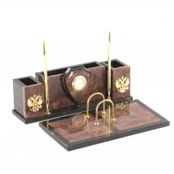 Письменный набор "Щит" из камня лемезит