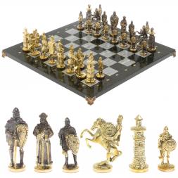 Шахматы подарочные &amp;quot;Богатыри&amp;quot; из змеевика и серого мрамора 44х44 см