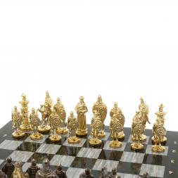 Шахматы подарочные &amp;quot;Богатыри&amp;quot; из змеевика и серого мрамора 44х44 см