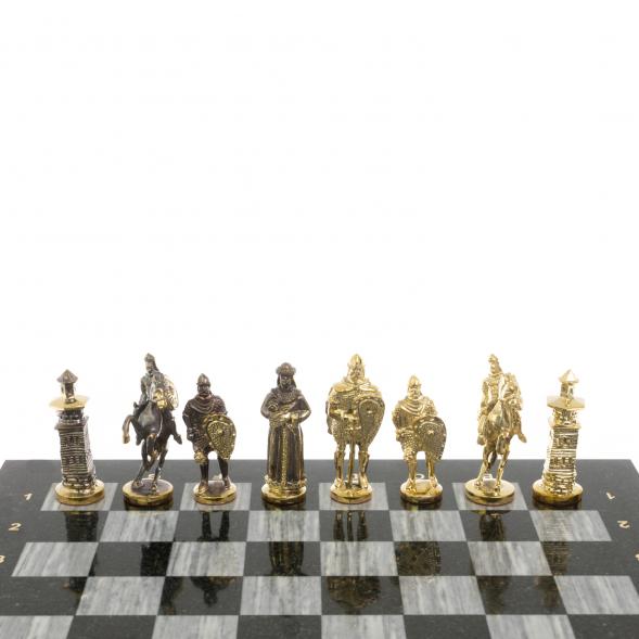 Шахматы подарочные &amp;quot;Богатыри&amp;quot; из змеевика и серого мрамора 44х44 см 129646