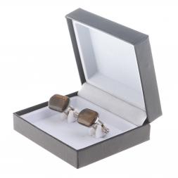 Запонки камень тигровый глаз закругленные