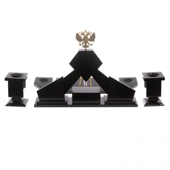 Письменный набор из лемезита &amp;quot;Герб РФ&amp;quot; с лотком для бумаг и ковриком 124504