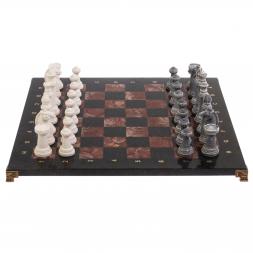 Шахматы &amp;quot;Стаунтон&amp;quot; из мрамолита 44х44 см лемезит / змеевик