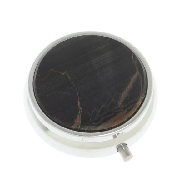 Таблетница на 3 отсека камень соколиный глаз цвет серебро 126985