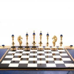 Подарочный набор шахматы и шашки "Царские" из лазурита