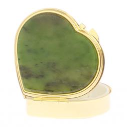 Таблетница &amp;quot;Сердце&amp;quot; на 3 отделения камень нефрит цвет золото