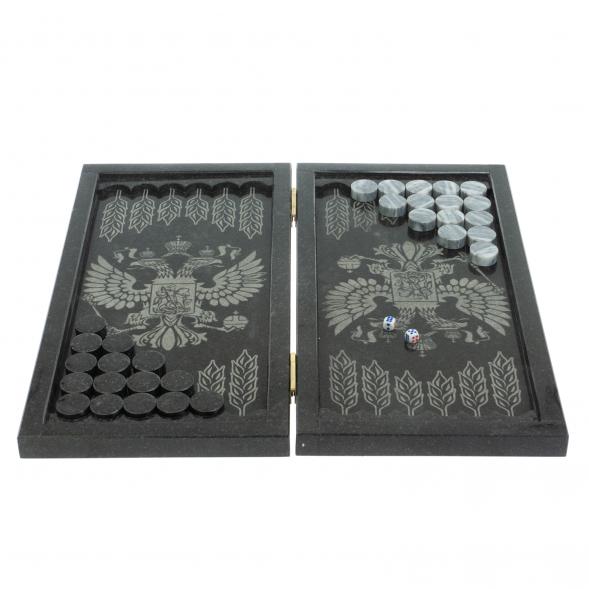 Каменные нарды с гравировкой &amp;quot; Герб РФ&amp;quot; из габбро-диабаза 128406