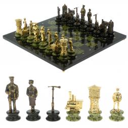 Шахматы подарочные &amp;quot;Железнодорожники&amp;quot; из бронзы и змеевика 48х48 см