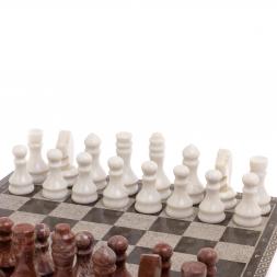 Шахматы с гравировкой "Греческий орнамент" доска 40х40 см лемезит мрамор