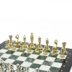 Шахматы "Стаунтон" доска 40х40 см из мрамора и змеевика