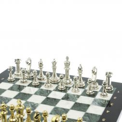 Шахматы "Стаунтон" доска 40х40 см из мрамора и змеевика