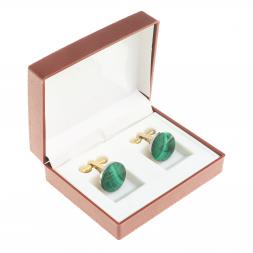 Запонки камень малахит круглые цвет золото