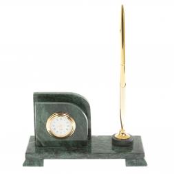 Настольная визитница &amp;quot;Мини 1&amp;quot; с подставкой под ручку из змеевика