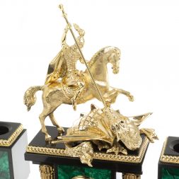 Настольный набор из малахита "Георгий Победоносец"