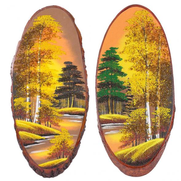 Панно на срезе дерева &amp;quot;Осень янтарная&amp;quot; вертикальное 80-85 см каменная крошка 120303