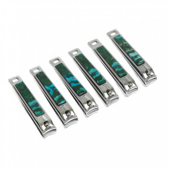 Кусачки для ногтей с камнем малахит с хризоколлой 129150