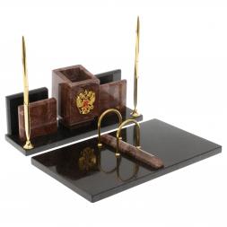 Письменный набор "Менеджер" из лемезита с гербом РФ