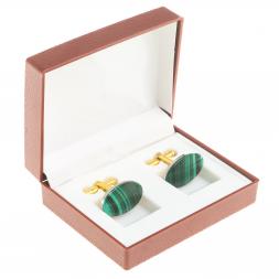 Запонки камень малахит овальные