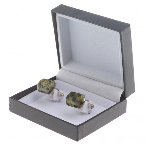 Запонки камень змеевик закругленные 124422