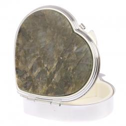 Таблетница &amp;quot;Сердце&amp;quot; на 3 отделения камень лабрадор цвет серебро