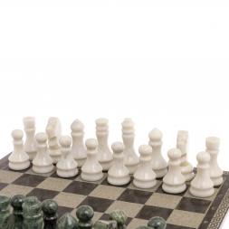 Шахматы с гравировкой "Греческий орнамент" доска 40х40 см змеевик белый мрамор