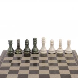 Шахматы с гравировкой "Греческий орнамент" доска 40х40 см змеевик белый мрамор