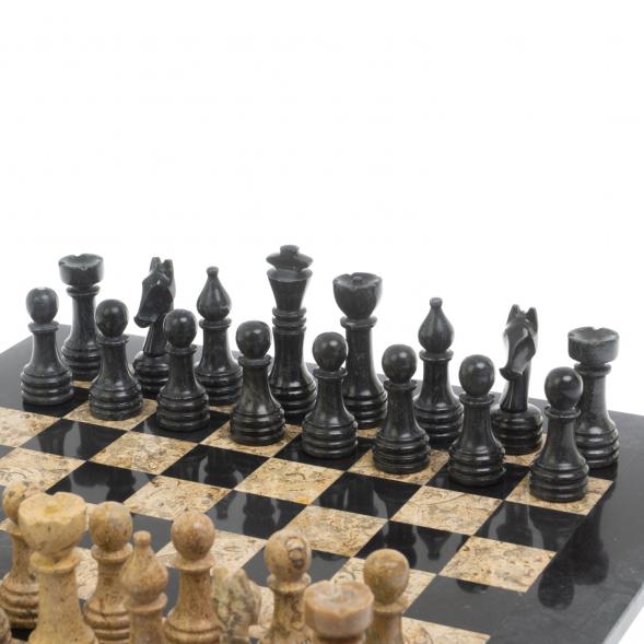 Шахматы &amp;quot;Игрок&amp;quot; доска 38х38 см из черного мрамора и ракушечника 127065