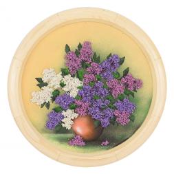 Панно каменное на тарелке из дерева "Сирень" 40 см