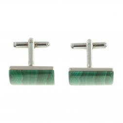 Запонки камень малахит прямоугольные