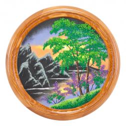 Панно каменное на тарелке из дерева "Летний пейзаж" 40 см