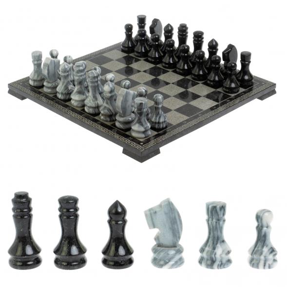 Шахматы с гравировкой &amp;quot;Греческий орнамент&amp;quot; доска 40х40 см змеевик / серый мрамор 126146