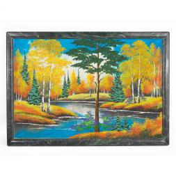 Картина из камня "Осенний пейзаж" рамка змеевик 45х65 см