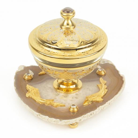 Икорница &amp;quot;Три рыбки&amp;quot; камень агат Златоуст 118682