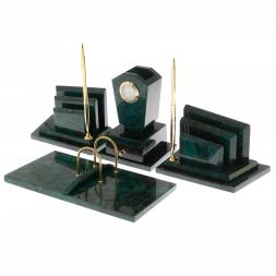 Офисный канцелярский набор "Бюрократ" из темно-зеленого змеевика