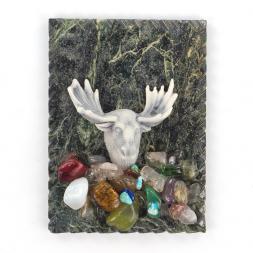 Магнит &amp;quot;Голова лося&amp;quot; змеевик мрамолит