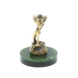 Статуэтка &amp;quot;Змея с дудочкой&amp;quot; бронза на подставке из нефрита