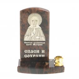 Икона с подсвечником &amp;quot;Св. Матрона Московская&amp;quot; камень обсидиан