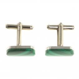 Запонки камень малахит закругленные