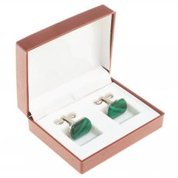 Запонки камень малахит закругленные