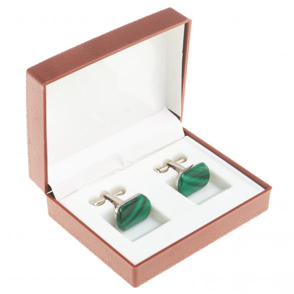 Запонки камень малахит закругленные 123833