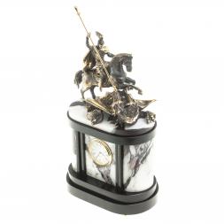 Бронзовые часы на камне "Георгий Победоносец" мрамор в кейсе