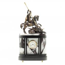 Бронзовые часы на камне "Георгий Победоносец" мрамор в кейсе