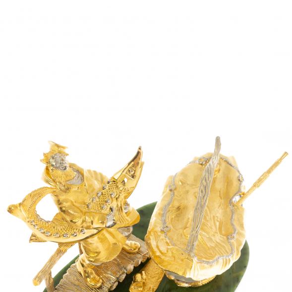 Икорница &amp;quot;Дед с осетром&amp;quot; из нефрита с ложкой Златоуст 113851