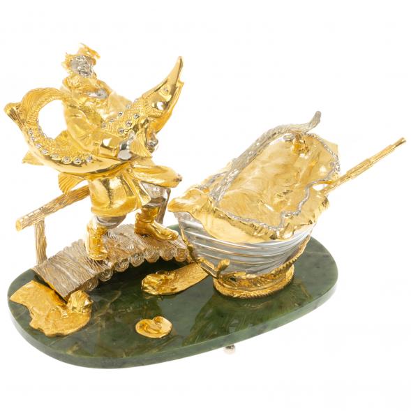 Икорница &amp;quot;Дед с осетром&amp;quot; из нефрита с ложкой Златоуст 113851