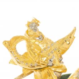 Икорница &amp;quot;Дед с осетром&amp;quot; из нефрита с ложкой Златоуст