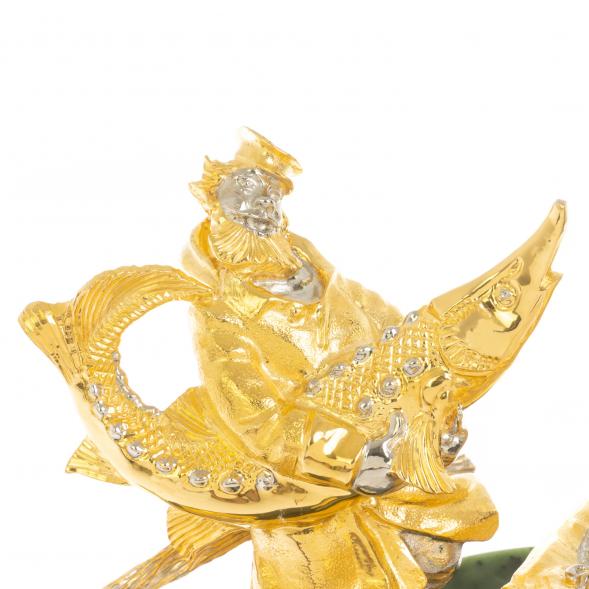 Икорница &amp;quot;Дед с осетром&amp;quot; из нефрита с ложкой Златоуст 113851