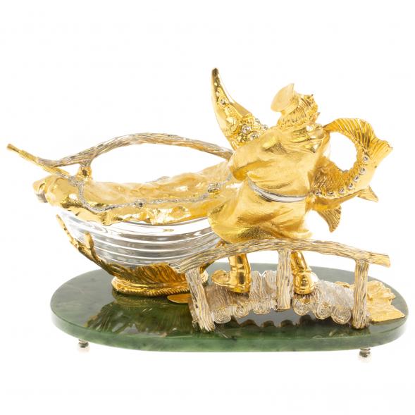 Икорница &amp;quot;Дед с осетром&amp;quot; из нефрита с ложкой Златоуст 113851