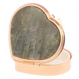 Таблетница &amp;quot;Сердце&amp;quot; на 3 отделения камень лабрадор цвет красное золото